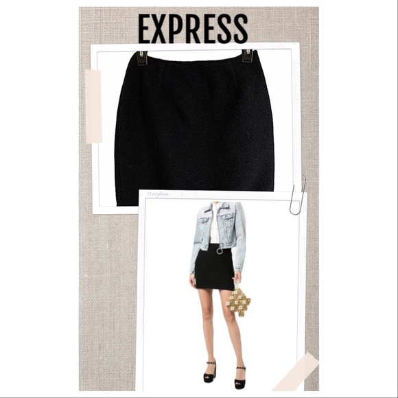 EXPRESS Skirt Fleece Black Mini Skirt Failleur Black Fitted Skirt Size 3/4 - Picture 10 of 10